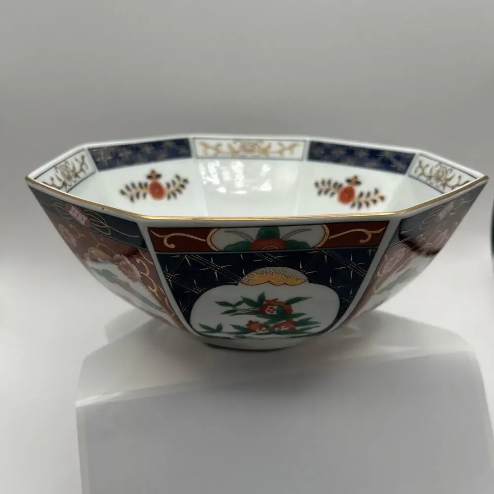 Vintage Andrea by Sadek Octagon Bowl Japanese Imari Style Gold Gilded 8‎ sided